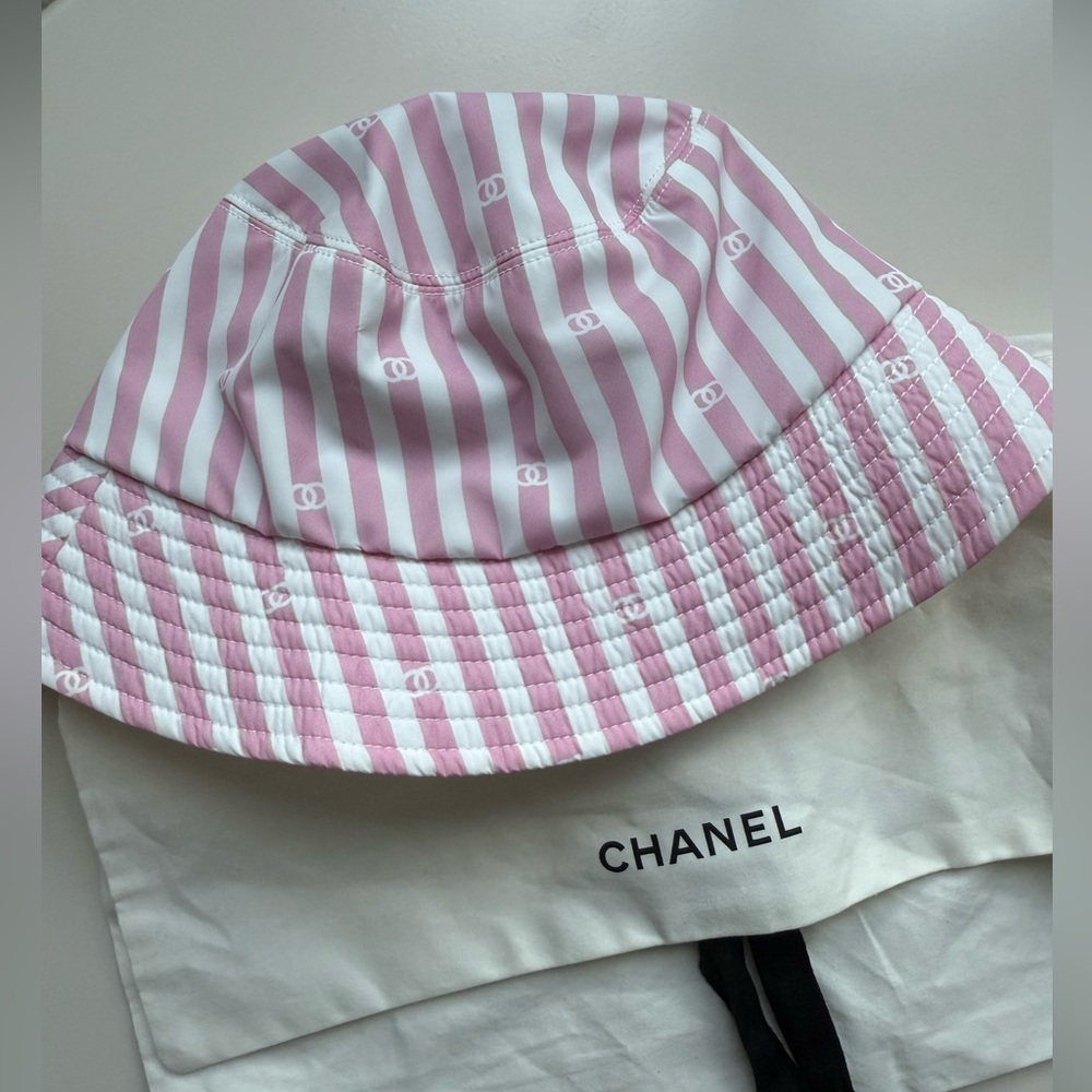 CHANEL Pink and White Striped Hat